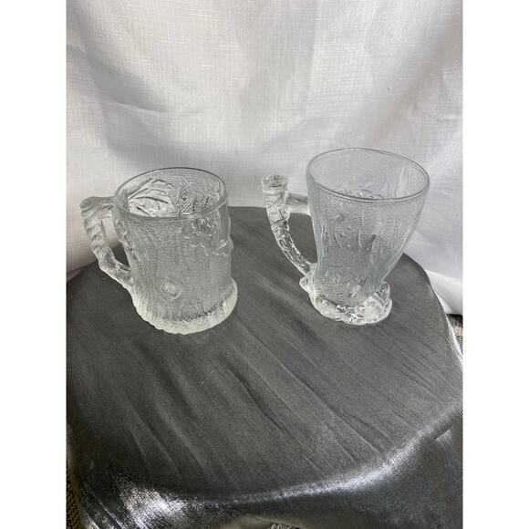 Set of 2 clear glass Flintstones "Roc McDonald" Mugs 1993 McD,Inc. 2 designs EUC - Picture 1 of 16
